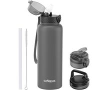 GOPPUS 1.2L/40oz Stainless Water Bottle with Straw Double Wall Insulated Bottles with Strap Large Vacuum Thermal Flask Leakproof Keep Cold Drinks Bottles with Flip Top Lid for Men Women BPA Free