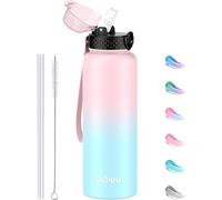 GOPPUS 1.2L/40oz Stainless Water Bottle with Straw Double Wall Insulated Bottles with Strap Large Vacuum Thermal Flask Leakproof Keep Cold Drinks Bottles with Flip Top Lid for Men Women BPA Free