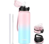 GOPPUS 1.2L/40oz Stainless Water Bottle with Straw Double Wall Insulated Bottles with Strap Large Vacuum Thermal Flask Leakproof Keep Cold Drinks Bottles with Flip Top Lid for Men Women BPA Free
