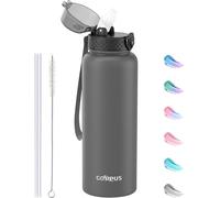 GOPPUS 1.2L/40oz Stainless Water Bottle with Straw Double Wall Insulated Bottles with Strap Large Vacuum Thermal Flask Leakproof Keep Cold Drinks Bottles with Flip Top Lid for Men Women BPA Free