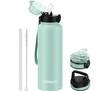 GOPPUS 1.2L/40oz Stainless Water Bottle with Straw Double Wall Insulated Bottles with Strap Large Vacuum Thermal Flask Leakproof Keep Cold Drinks Bottles with Flip Top Lid for Men Women BPA Free
