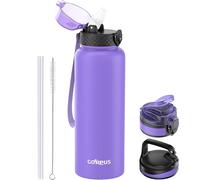 GOPPUS 1.2L/40oz Stainless Water Bottle with Straw Double Wall Insulated Bottles with Strap Large Vacuum Thermal Flask Leakproof Keep Cold Drinks Bottles with Flip Top Lid for Men Women BPA Free