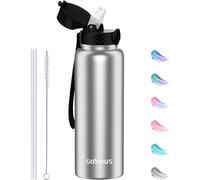 GOPPUS 1.2L/40oz Stainless Water Bottle with Straw Double Wall Insulated Bottles with Strap Large Vacuum Thermal Flask Leakproof Keep Cold Drinks Bottles with Flip Top Lid for Men Women BPA Free