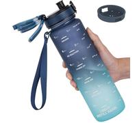 GOPPUS 1000ML/32OZ Tritan Water Bottle 1 Litre Leakproof Drink Bottle with Measurements Sport Bottles with Lockable Flip Top Motivational Bottles with Time Marks for School Adults Cycling Men Women