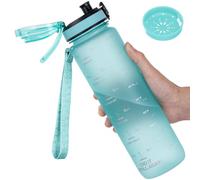 GOPPUS 1000ML/32OZ Tritan Water Bottle 1 Litre Leakproof Drink Bottle with Measurements Sport Bottles with Lockable Flip Top Motivational Bottles with Time Marks for School Adults Cycling Men Women
