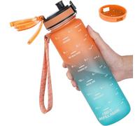 GOPPUS 1000ML/32OZ Tritan Water Bottle 1 Litre Leakproof Drink Bottle with Measurements Sport Bottles with Lockable Flip Top Motivational Bottles with Time Marks for School Adults Cycling Men Women