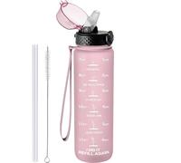 GOPPUS 1000ML/32OZ Tritan Water Bottle with Straw 1 Litre Leakproof Drink Bottle with Measurements Sport Bottles with Lockable Flip Top Motivational Bottles with Time Marks for School, Adults, Cycling