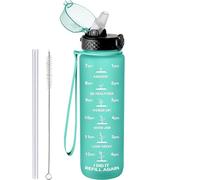 GOPPUS 1000ML/32OZ Tritan Water Bottle with Straw 1 Litre Leakproof Drink Bottle with Measurements Sport Bottles with Lockable Flip Top Motivational Bottles with Time Marks for School, Adults, Cycling