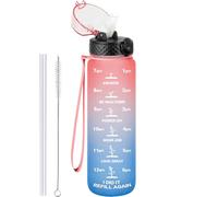 GOPPUS 1000ML/32OZ Tritan Water Bottle with Straw 1 Litre Leakproof Drink Bottle with Measurements Sport Bottles with Lockable Flip Top Motivational Bottles with Time Marks for School, Adults, Cycling