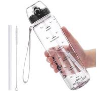GOPPUS 1000ML/32OZ Tritan Water Bottle with Straw 1 Litre Leakproof Drink Bottle with Measurements Sport Bottles with Lockable Flip Top Motivational Bottles with Time Marks for School, Adults, Cycling