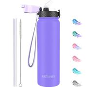 GOPPUS 1L/32oz Stainless Water Bottle with Straw Double Wall Insulated Bottles with Strap Reusable Vacuum Thermal Flask Leakproof Keep Cold Drinks Bottles with Flip Top Lid for Gym Men Women BPA Free