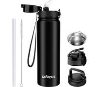 GOPPUS 1L/32oz Stainless Water Bottle with Straw Double Wall Insulated Bottles with Strap Reusable Vacuum Thermal Flask Leakproof Keep Cold Drinks Bottles with Flip Top Lid for Gym Men Women BPA Free