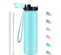 GOPPUS 1L/32oz Stainless Water Bottle with Straw Double Wall Insulated Bottles with Strap Reusable Vacuum Thermal Flask Leakproof Keep Cold Drinks Bottles with Flip Top Lid for Gym Men Women BPA Free