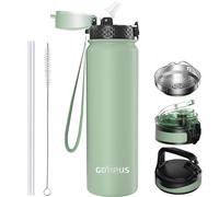 GOPPUS 1L/32oz Stainless Water Bottle with Straw Double Wall Insulated Bottles with Strap Reusable Vacuum Thermal Flask Leakproof Keep Cold Drinks Bottles with Flip Top Lid for Gym Men Women BPA Free