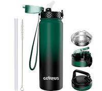 GOPPUS 1L/32oz Stainless Water Bottle with Straw Double Wall Insulated Bottles with Strap Reusable Vacuum Thermal Flask Leakproof Keep Cold Drinks Bottles with Flip Top Lid for Gym Men Women BPA Free