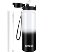 GOPPUS 1L/32oz Stainless Water Bottle with Straw Double Wall Insulated Bottles with Strap Reusable Vacuum Thermal Flask Leakproof Keep Cold Drinks Bottles with Flip Top Lid for Gym Men Women BPA Free