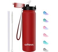 GOPPUS 1L/32oz Stainless Water Bottle with Straw Double Wall Insulated Bottles with Strap Reusable Vacuum Thermal Flask Leakproof Keep Cold Drinks Bottles with Flip Top Lid for Gym Men Women BPA Free
