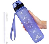 GOPPUS 1L/32oz Tritan Water Bottle with Straw-Soft Matte Finish Leakproof Drink Bottle with Measurements Bottles with Flip Top Motivational Bottles with Time Marks for Adults BPA Free (Purple)