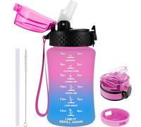 GOPPUS 350ml/12oz Kids Water Bottle With Straw Tritan Drinks Bottle with Strap Small Toddler Juice Bottles with Flip Top Lid Leakproof Children's Bottles with Time Marking Spillproof BPA free Girl Boy