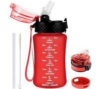 GOPPUS 350ml/12oz Kids Water Bottle With Straw Tritan Drinks Bottle with Strap Small Toddler Juice Bottles with Flip Top Lid Leakproof Children's Bottles with Time Marking Spillproof BPA free Girl Boy