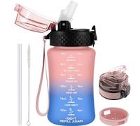 GOPPUS 350ml/12oz Kids Water Bottle With Straw Tritan Drinks Bottle with Strap Small Toddler Juice Bottles with Flip Top Lid Leakproof Children's Bottles with Time Marking Spillproof BPA free Girl Boy