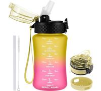 GOPPUS 350ml/12oz Kids Water Bottle With Straw Tritan Drinks Bottle with Strap Small Toddler Juice Bottles with Flip Top Lid Leakproof Children's Bottles with Time Marking Spillproof BPA free Girl Boy