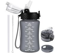 GOPPUS 350ml/12oz Kids Water Bottle With Straw Tritan Drinks Bottle with Strap Small Toddler Juice Bottles with Flip Top Lid Leakproof Children's Bottles with Time Marking Spillproof BPA free Girl Boy