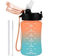 GOPPUS 350ml/12oz Kids Water Bottle With Straw Tritan Drinks Bottle with Strap Small Toddler Juice Bottles with Flip Top Lid Leakproof Children's Cup with Time Marking BPA free Girl Boy (Orange Green)