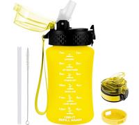 GOPPUS 350ml/12oz Kids Water Bottle With Straw Tritan Drinks Bottle with Strap Small Toddler Juice Bottles with Flip Top Lid Leakproof Children's Bottles with Time Marking Spillproof BPA free Girl Boy