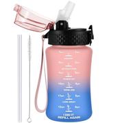 GOPPUS 350ml/12oz Kids Water Bottle With Straw Tritan Drinks Bottle with Strap Small Toddler Juice Bottles with Flip Top Lid Leakproof Children's Bottles with Time Marking Spillproof BPA free Girl Boy
