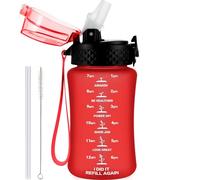 GOPPUS 350ml/12oz Kids Water Bottle With Straw Tritan Drinks Bottle with Strap Small Toddler Juice Bottles with Flip Top Lid Leakproof Children's Bottles with Time Marking Spillproof BPA free Girl Boy