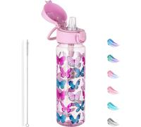 GOPPUS 500ML/17OZ Clear Tritan Water Bottle with Straw Transparent Childrens Drinks Bottle with Carrying Handle See Through Measured Bottles with Flip Top Lid Leakproof Adults Water Bottles BPA Free