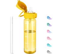 GOPPUS 500ML/17OZ Clear Tritan Water Bottle with Straw Transparent Childrens Drinks Bottle with Carrying Handle See Through Measured Bottles with Flip Top Lid Leakproof Adults Water Bottles BPA Free