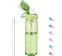 GOPPUS 500ML/17OZ Clear Tritan Water Bottle with Straw Transparent Childrens Drinks Bottle with Carrying Handle See Through Measured Bottles with Flip Top Lid Leakproof Adults Water Bottles BPA Free