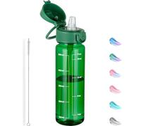 GOPPUS 500ML/17OZ Clear Tritan Water Bottle with Straw Transparent Childrens Drinks Bottle with Carrying Handle See Through Measured Bottles with Flip Top Lid Leakproof Adults Water Bottles BPA Free