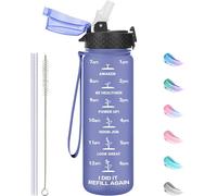 GOPPUS 500ml/17oz Kids Water Bottles with Straw Tritan Childrens Bottle with Flip Top Lid BPA Free Measured Drinks Bottle with Strap Sports Reusable Time Markings Leakproof (Purple)