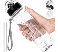GOPPUS 500ml/17oz Kids Water Bottles with Straw Tritan Childrens Bottle with Flip Top Lid BPA Free Measured Drinks Bottle with Strap Sports Reusable Time Markings Leakproof (Transparent)