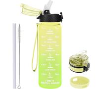 GOPPUS 500ml/17oz Kids Water Bottles with Straw Tritan Childrens Bottle with Flip Top Lid BPA Free Measured Drinks Bottle with Strap Sports Reusable Time Markings Leakproof (Yellow Green)