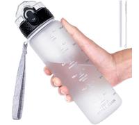 GOPPUS 500ml/17oz Kids Water Bottles with Straw Tritan Childrens Bottle with Flip Top Lid BPA Free Measured Drinks Bottle with Strap Sports Reusable Time Markings Leakproof (White)
