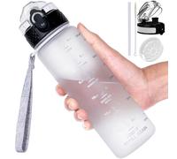GOPPUS 500ml/17oz Kids Water Bottles with Straw Tritan Childrens Bottle with Flip Top Lid BPA Free Measured Drinks Bottle with Strap Sports Reusable Time Markings Leakproof (White)