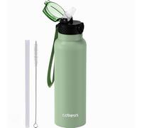 GOPPUS 750ml/26oz Stainless Water Bottle with Straw Double Wall Insulated Bottles with Strap Reusable Vacuum Thermal Flask Leakproof Keep Cold Drinks Bottles with Flip Top Lid for Men Women BPA Free