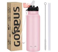 GOPPUS 750ml/26oz Stainless Water Bottle with Straw Double Wall Insulated Bottles with Strap Reusable Vacuum Thermal Flask Leakproof Keep Cold Drinks Bottles with Flip Top Lid for Men Women BPA Free