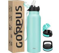 GOPPUS 750ml/26oz Stainless Water Bottle with Straw Double Wall Insulated Bottles with Strap Reusable Vacuum Thermal Flask Leakproof Keep Cold Drinks Bottles with Flip Top Lid for Men Women BPA Free