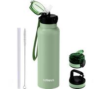GOPPUS 750ml/26oz Stainless Water Bottle with Straw Double Wall Insulated Bottles with Strap Reusable Vacuum Thermal Flask Leakproof Keep Cold Drinks Bottles with Flip Top Lid for Men Women BPA Free