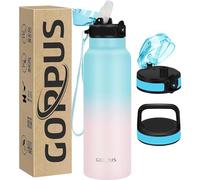 GOPPUS 750ml/26oz Stainless Water Bottle with Straw Double Wall Insulated Bottles with Strap Reusable Vacuum Thermal Flask Leakproof Keep Cold Drinks Bottles with Flip Top Lid for Men Women BPA Free
