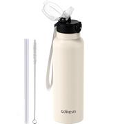 GOPPUS 750ml/26oz Stainless Water Bottle with Straw Double Wall Insulated Bottles with Strap Reusable Vacuum Thermal Flask Leakproof Keep Cold Drinks Bottles with Flip Top Lid for Men Women BPA Free
