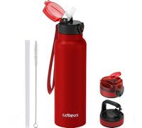 GOPPUS 750ml/26oz Stainless Water Bottle with Straw Double Wall Insulated Bottles with Strap Reusable Vacuum Thermal Flask Leakproof Keep Cold Drinks Bottles with Flip Top Lid for Men Women BPA Free