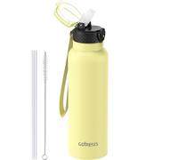 GOPPUS 750ml/26oz Stainless Water Bottle with Straw Double Wall Insulated Bottles with Strap Reusable Vacuum Thermal Flask Leakproof Keep Cold Drinks Bottles with Flip Top Lid for Men Women BPA Free