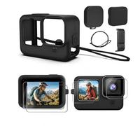 GoPro Hero 12/11/10/9 for Accessories Kit, Silicone Sleeve Rubber Protective Case, Glass Screen Protectors, Battery Side Cover, Lens Caps, Lanyards, Full Protective Set for Go Pro Hero 12/11/10/9