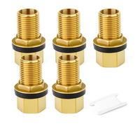 GORAGUCHI 5PCS Brass Water Tank Connector, 1/2" NPT Female 1/2" NPT Male, Bulkhead Tank Adapter Fitting, with Rubber Ring, for Water Towers/Various Pipes/Fittings